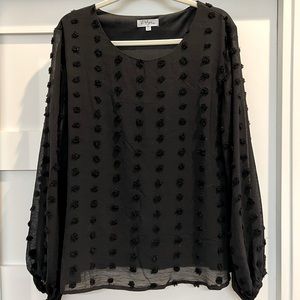Black POLAGRAM XXL long sleeve Blouse Swiss Dot Top